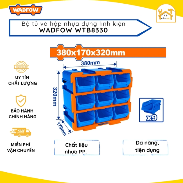 Bộ tủ 9 khay nhựa đựng linh kiện (dạng hở) 380x170x320mm  Wadfow WTB8330