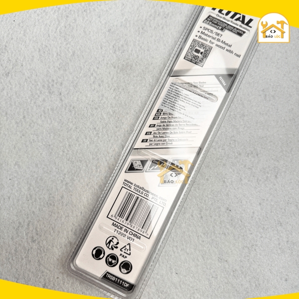 Bộ 5 lưỡi cưa kiếm 225mm cắt gỗ có đinh TOTAL TRSB1111DF