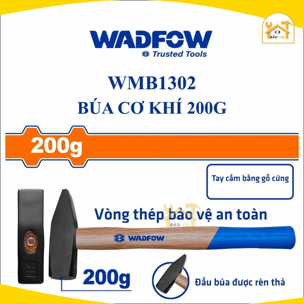 Búa cơ khí cán gỗ 100g,200g,300g Wadfow WMB1301,WMB1302,WMB1303 - Hàng chính hãng.