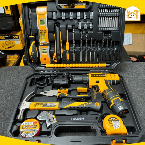 Bộ đồ nghề dụng cụ gia đình 65 món bao gồm 1 máy khoan pin 12V Tolsen 85365 - Hàng chính hãng