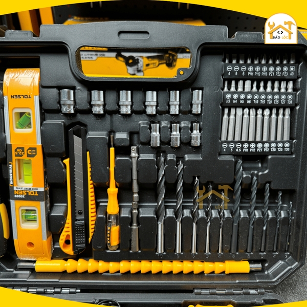 Bộ đồ nghề dụng cụ gia đình 65 món bao gồm 1 máy khoan pin 12V Tolsen 85365 - Hàng chính hãng