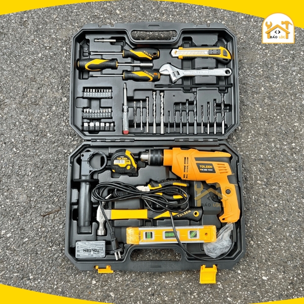 Bộ Dụng Cụ Gia Đình 94 Chi Tiết kèm Máy Khoan Điện Đầu Kẹp 13 ly 710W Tolsen 79685 - Hàng chính hãng.