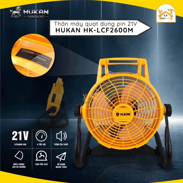 Quạt gió dùng pin HUKAN HK-LCF2600M,có thể quay 360° độ, nhỏ gọn dễ dàng mang đi - Hàng chính hãng.