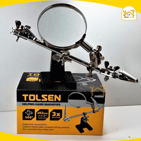 Giá đỡ kẹp board mạch Tolsen 38090 có kính lúp, phụ kiện sửa chữa linh kiện, làm đồ trang sức, mô hình - Hàng chính hãng