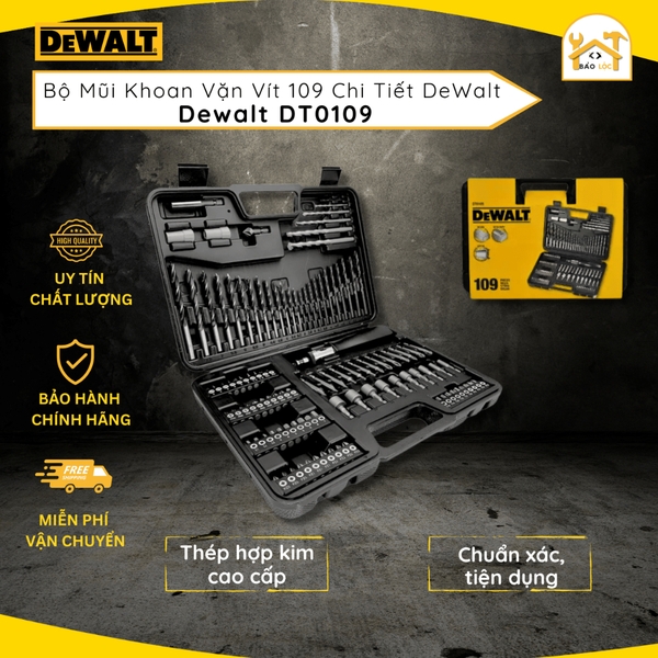 Bộ mũi khoan và vặn ốc vít 109 chi tiết Dewalt DT0109 - Hàng chính hãng.