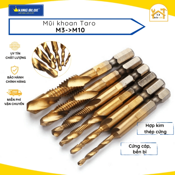 Mũi Khoan Taro KingBlue KBR Tạo Ren Thép HSS M3-M10 Phủ Titanium - Hàng chính hãng.
