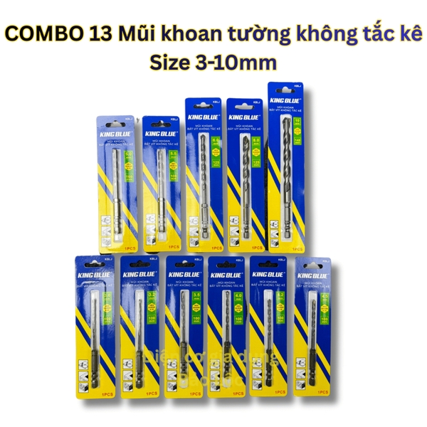 (3-10mm) - Combo 13 mũi khoan không dùng tắc kê Kingblue - Hàng chính hãng.