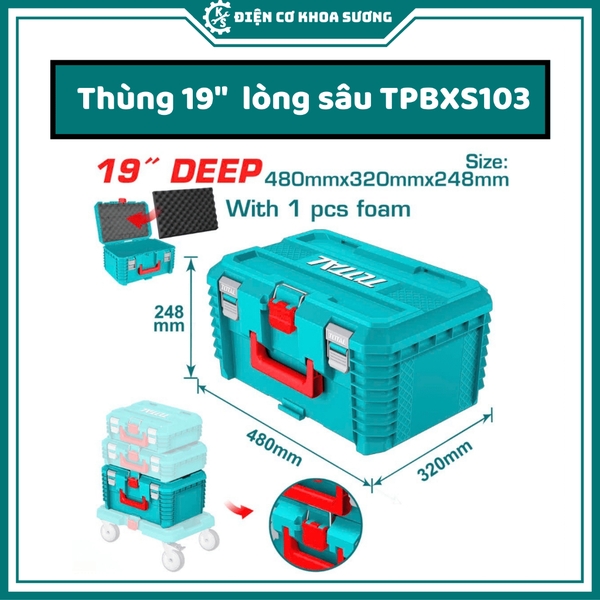 Thùng đựng đồ nghề Total xếp chồng TPBXS101, TPBXS102, TPBXS103, THTWB61001 - Hàng chính hãng