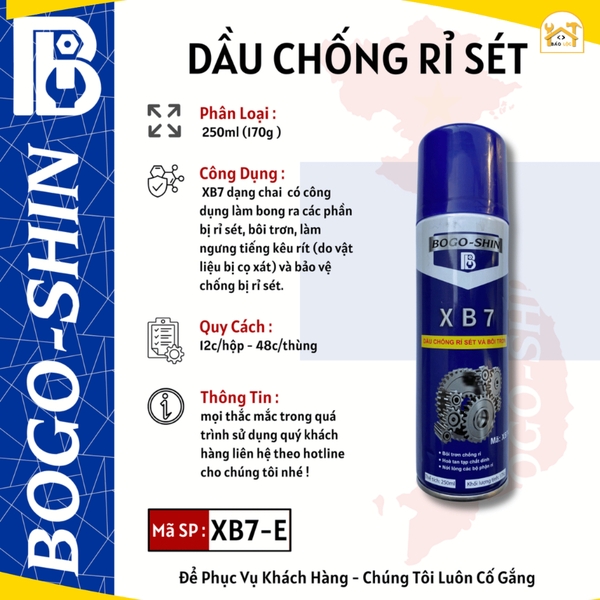 Dầu Chống Rỉ Sét Và Bôi Trơn XB7 250ml - 450ml Bogo-Shin - Hàng chính hãng.