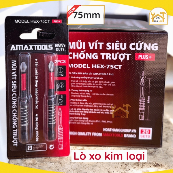 Mũi Bắt Vít Amaxtools Chống Trượt 65-70-90-150mm, Thép S2 siêu cứng - Hàng chính hãng.