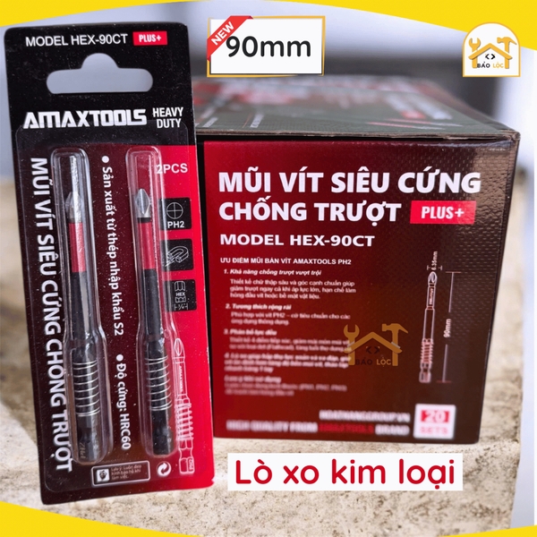 Mũi Bắt Vít Amaxtools Chống Trượt 65-70-90-150mm, Thép S2 siêu cứng - Hàng chính hãng.