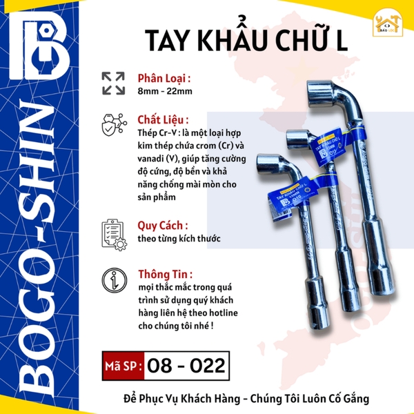 Tay Khẩu Chữ L 8-22mm Bogo-Shin.