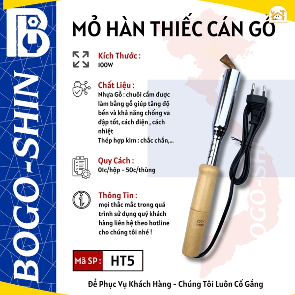 Mỏ hàn thiếc cán gỗ 60W, 80W 100W BOGO-SHIN.