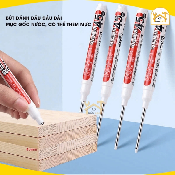 Bút lấy dấu GENVANA ngòi dài 45mm, Dùng viết trên kim loại, gạch, gỗ, inox kể cả ướt, Chống khô mực 72h