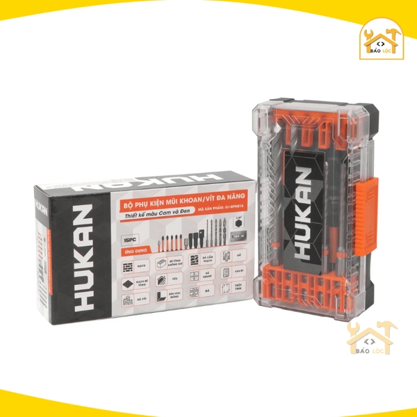 Bộ phụ kiện mũi khoan và vít đa năng HUKAN G1-BPK015, Sản phẩm gồm 15 chi tiết - Hàng chính hãng.