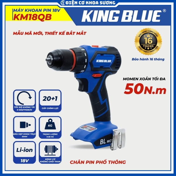 Máy Khoan Pin Kingblue đầu kẹp 10mm 18V KM18QB (Giá chưa bao gồm pin, sạc) chân pin phổ thông Makita