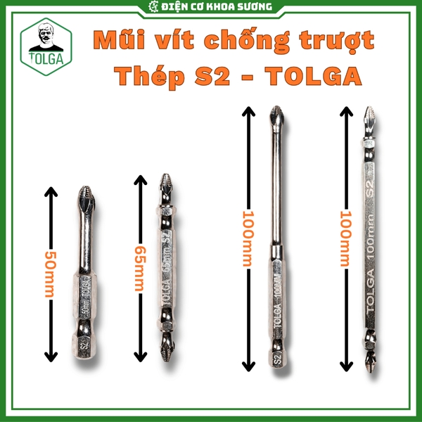 Mũi vít chống trượt Tolga thép S2, mũi vít 1 đầu, mũi vít 2 đầu - Hàng chính hãng