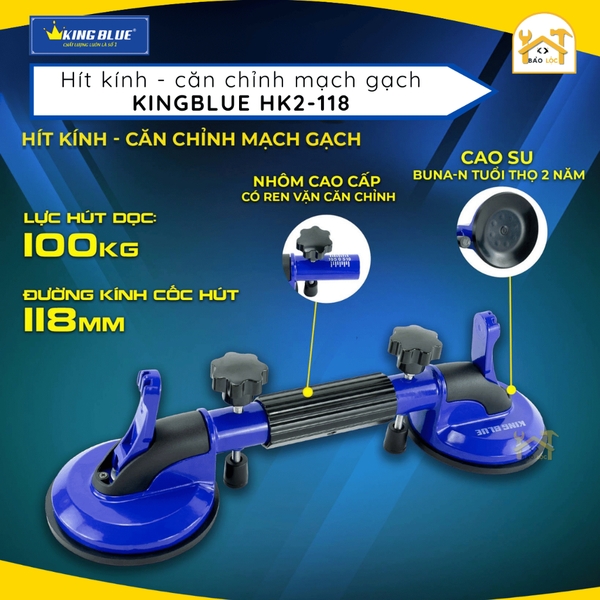Hít kính - căn chỉnh mạch gạch KingBlue HK2-118 Lực hút dọc 100kg chất liệu cao su Buna-N tuổi thọ 2 năm - Hàng chính hã