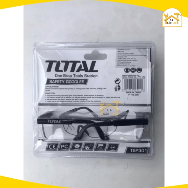 Kính bảo hộ lao động Total TSP301,Chất liệu Polycarbonate siêu nhẹ, Hấp thụ 99, 9% tia cực tím - Hàng chính hãng.