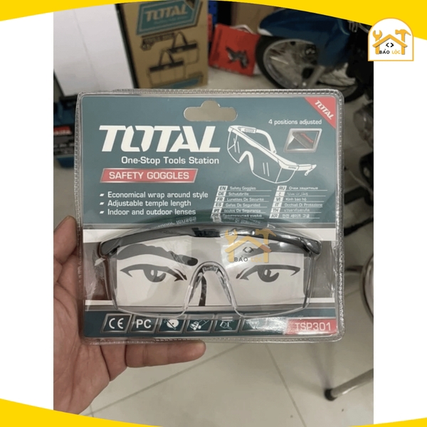 Kính bảo hộ lao động Total TSP301,Chất liệu Polycarbonate siêu nhẹ, Hấp thụ 99, 9% tia cực tím - Hàng chính hãng.