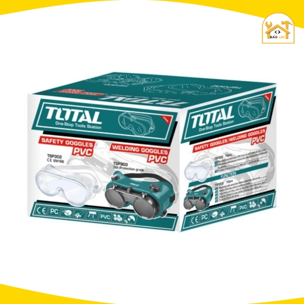 Kính hàn 2 lớp trắng đen Total TSP303 | Thân PVC mềm dẻo, Thiết kế thông gió, Độ tối 8, Dễ sử dụng - Hàng chính hãng.