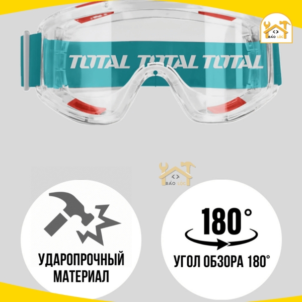Kính bảo hộ TOTAL TSP309 Tầm nhìn rộng 180° độ trong suốt cao, thoải mái khi đeo - Hàng chính hãng