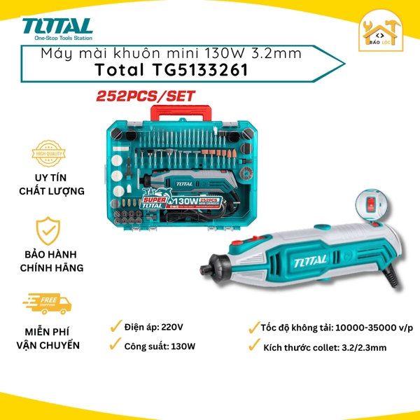 Bộ máy mài khuôn mini 130W, 3.2mm Total TG5133261 - Hàng chính hãng.