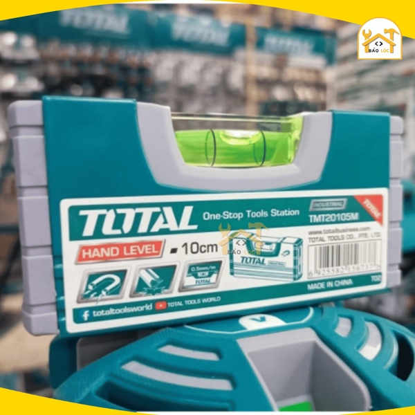 Thước thủy mini từ tính TOTAL TMT20105M chiều dài 10cm, lọ thủy ngân chống sốc 0.5mm/m, độ dày 1.5mm