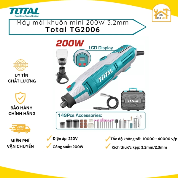 Bộ máy mài khuôn mini 200W 149  phụ kiện, Màn Hình LCD TOTAL TG2006 - Hàng chính hãng.