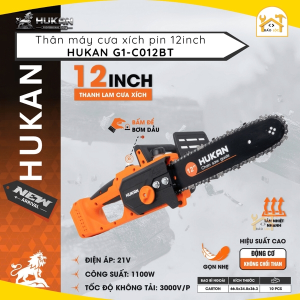 Thân Máy cưa xích pin HUKAN 1100W G1 C012BT Lam 12 inch Động cơ Không Chổi Than