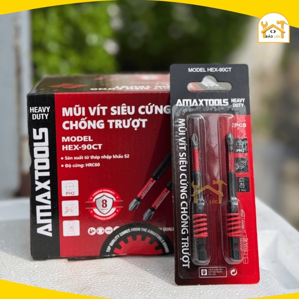 Mũi Bắt Vít Amaxtools Chống Trượt 65-70-90-150mm, Thép S2 siêu cứng - Hàng chính hãng.