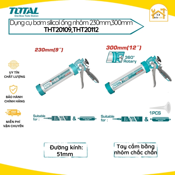 Dụng cụ bơm  silicon thân nhôm, chiều dài 9inch 230mm/12inch 300mm TOTAL THT20109/THT20112 - Hàng chính hãng.