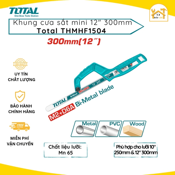 Khung cưa sắt mini cầm tay 12inch 300mm TOTAL THMHF1504 - Hàng chính hãng.