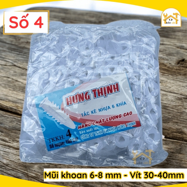 Combo Bịch, Bộ 100,200 tắc kê nhựa nở 6 khía cao cấp đóng tường HƯNG THỊNH 2F,3F,4F,5F,6F,7F,8F ( Nhiều kích thước ).