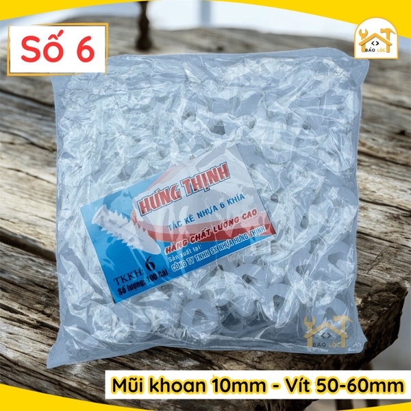 Combo Bịch, Bộ 100,200 tắc kê nhựa nở 6 khía cao cấp đóng tường HƯNG THỊNH 2F,3F,4F,5F,6F,7F,8F ( Nhiều kích thước ).