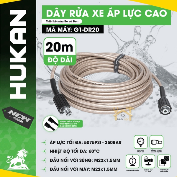 Dụng cụ xịt rửa xe, Dây rửa xe áp lực cao 15m (GEN 1) HUKAN G1-DR15,G1-DR20,G1-SXR1025 - Hàng chính hãng.