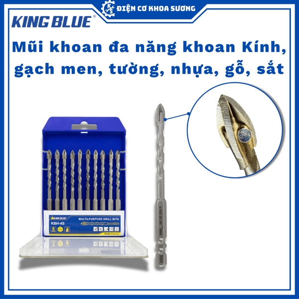 Mũi khoan đa năng 4 cạnh đuôi lục giác 6mm - 8mm - 10mm - 12mm KingBlue KBH4S - Hàng chính hãng