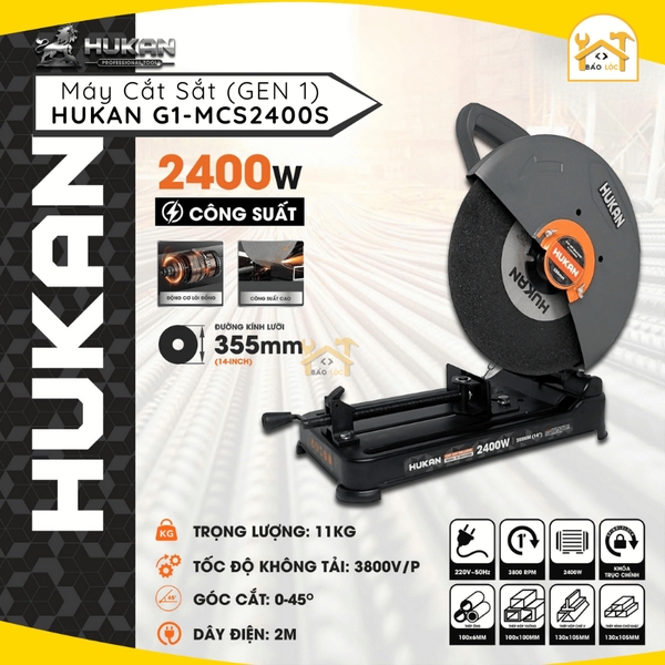 Máy Cắt Sắt HUKAN G1-MCS2400S 2400W Lưỡi 355Mm Động Cơ Lõi Đồng Công Suất Cao Bảo Hành 6 Tháng