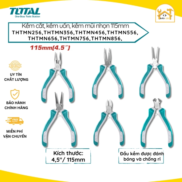 Kềm cắt,mũi nhọn,uốn vòng,mũi kim mini 115mm TOTAL THTMN256,THTMN356,THTMN456,THTMN556,THTMN656,THTMN756,THTMN856,