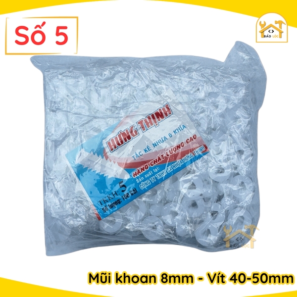 Combo Bịch, Bộ 100,200 tắc kê nhựa nở 6 khía cao cấp đóng tường HƯNG THỊNH 2F,3F,4F,5F,6F,7F,8F ( Nhiều kích thước ).