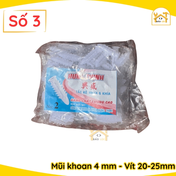 Combo Bịch, Bộ 100,200 tắc kê nhựa nở 6 khía cao cấp đóng tường HƯNG THỊNH 2F,3F,4F,5F,6F,7F,8F ( Nhiều kích thước ).
