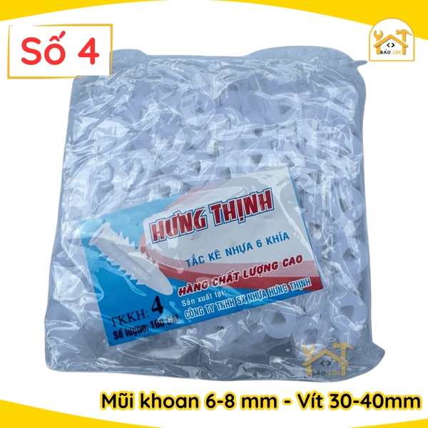 Combo Bịch, Bộ 100,200 tắc kê nhựa nở 6 khía cao cấp đóng tường HƯNG THỊNH 2F,3F,4F,5F,6F,7F,8F ( Nhiều kích thước ).
