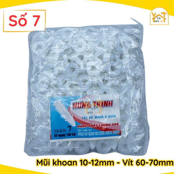 Combo Bịch, Bộ 100,200 tắc kê nhựa nở 6 khía cao cấp đóng tường HƯNG THỊNH 2F,3F,4F,5F,6F,7F,8F ( Nhiều kích thước ).