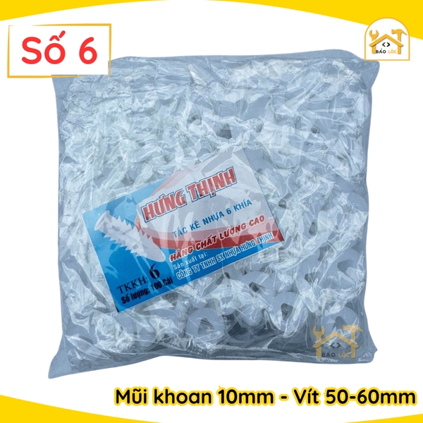Combo Bịch, Bộ 100,200 tắc kê nhựa nở 6 khía cao cấp đóng tường HƯNG THỊNH 2F,3F,4F,5F,6F,7F,8F ( Nhiều kích thước ).