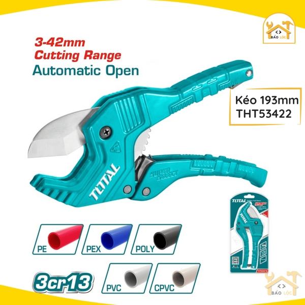 Dao cắt ống nhựa PVC 193mm/225MM TOTAL THT534216/THT53422, kéo cắt ống PVC đường kính cắt 3-42mm