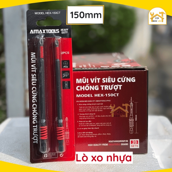 Mũi Bắt Vít Amaxtools Chống Trượt 65-70-90-150mm, Thép S2 siêu cứng - Hàng chính hãng.