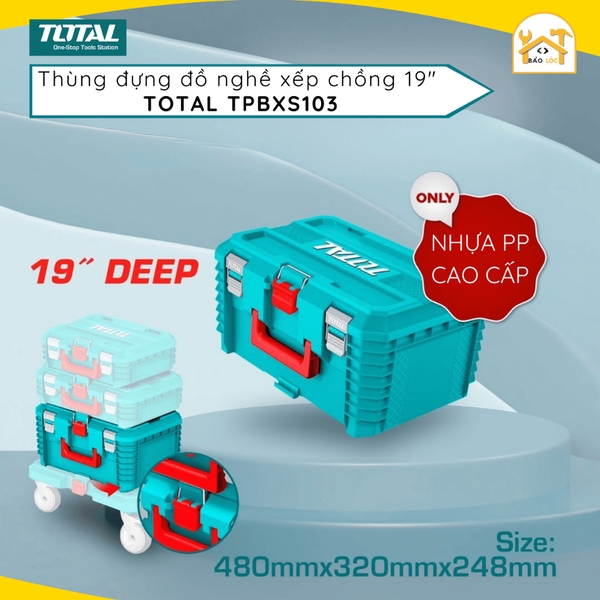 Hộp Đựng Đồ Nghề 19 Inch Sâu Xếp Chồng Total TPBXS103,  Hộp đồ nghề tải trọng 25kg.