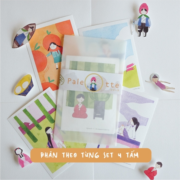 Set Postcards thay thế cho sổ Palette series 🎨 16 thiết kế phác họa văn hóa Nhật Bản đầy màu sắc