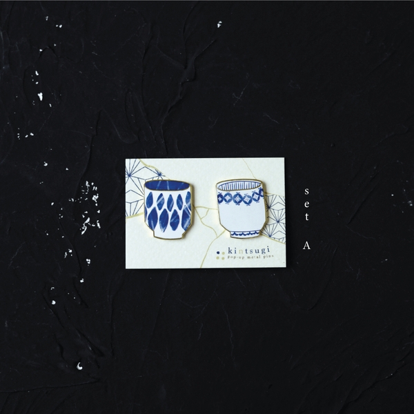 Pin 'tách trà Kintsugi' đế nam châm dùng làm trang trí, bookmark, gắn vật dụng gia đình