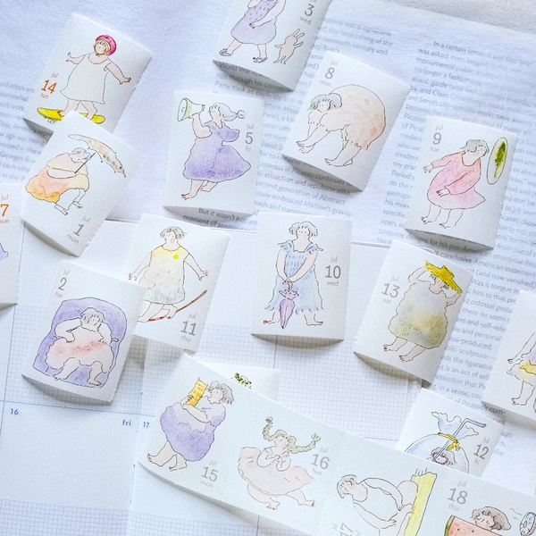 [Siêu phẩm] Chiết 1 tháng lịch năm 366 ngày dạng sticker cuộn Dodolulu | chất washi có đế | có đường cắt sẵn